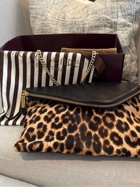 henri bendel Leopard Print Fold-Over Clutch with Black Zip Panel